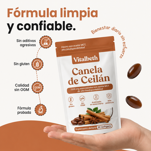 CanelaPura Vitalbeth™ Canela de Ceilán — Equilibrio Glucémico Avanzado 7200mg