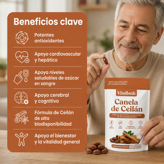 CanelaPura Vitalbeth™ Canela de Ceilán — Equilibrio Glucémico Avanzado 7200mg
