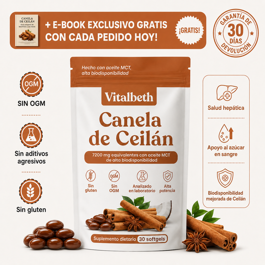CanelaPura Vitalbeth™ Canela de Ceilán — Equilibrio Glucémico Avanzado 7200mg